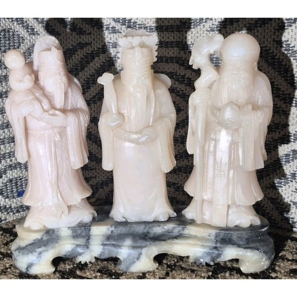Other - Vintage Soapstone / Alabaster Carved Elder Figures – Set of 3 on Marble Base